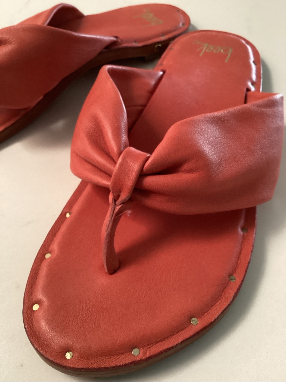 Beek leather flip flop slides terracotta sandals 6 coral